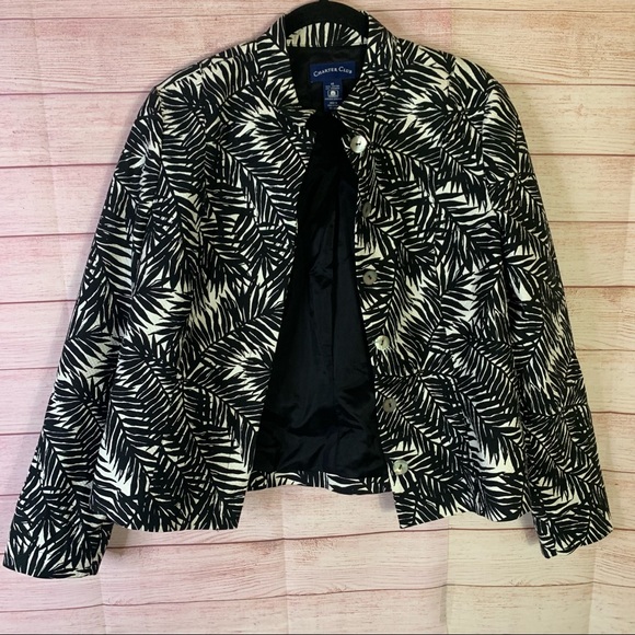 Charter Club Black White Print Blazer Size 14 - Picture 1 of 3